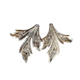 Vintage Diamond 9ct Gold Foil Backed Silver Leaf Stud Earrings