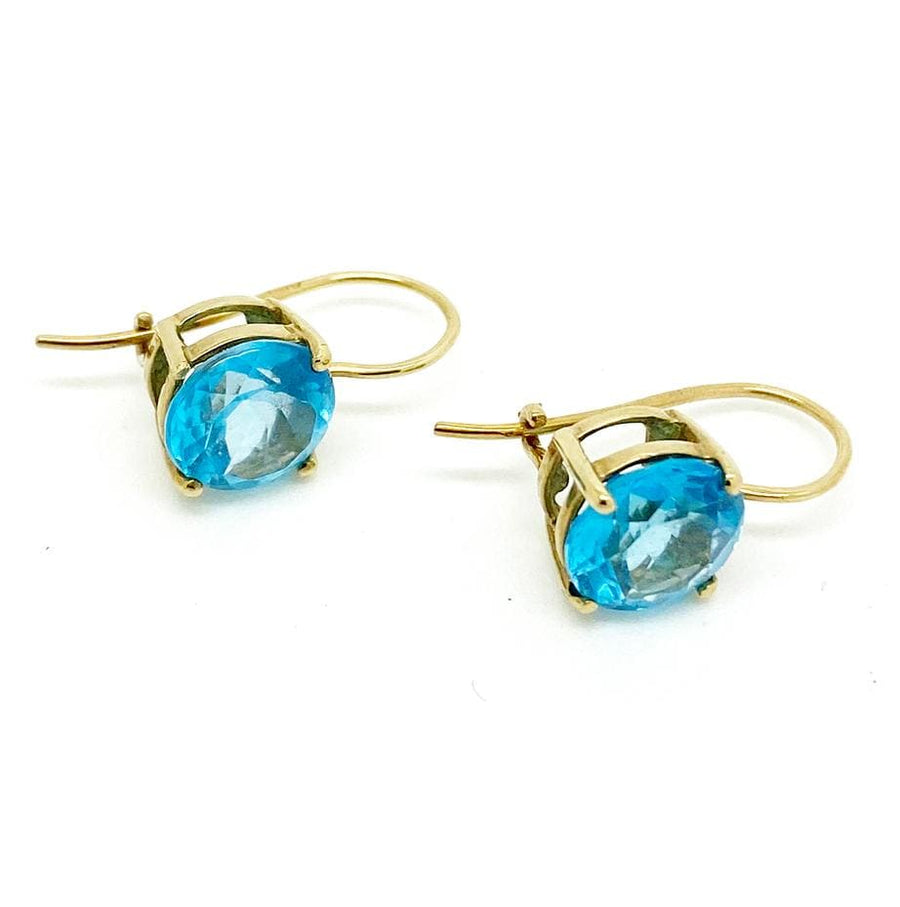 VINTAGE Earrings Vintage Blue Topaz 9ct Gold Drop Earrings