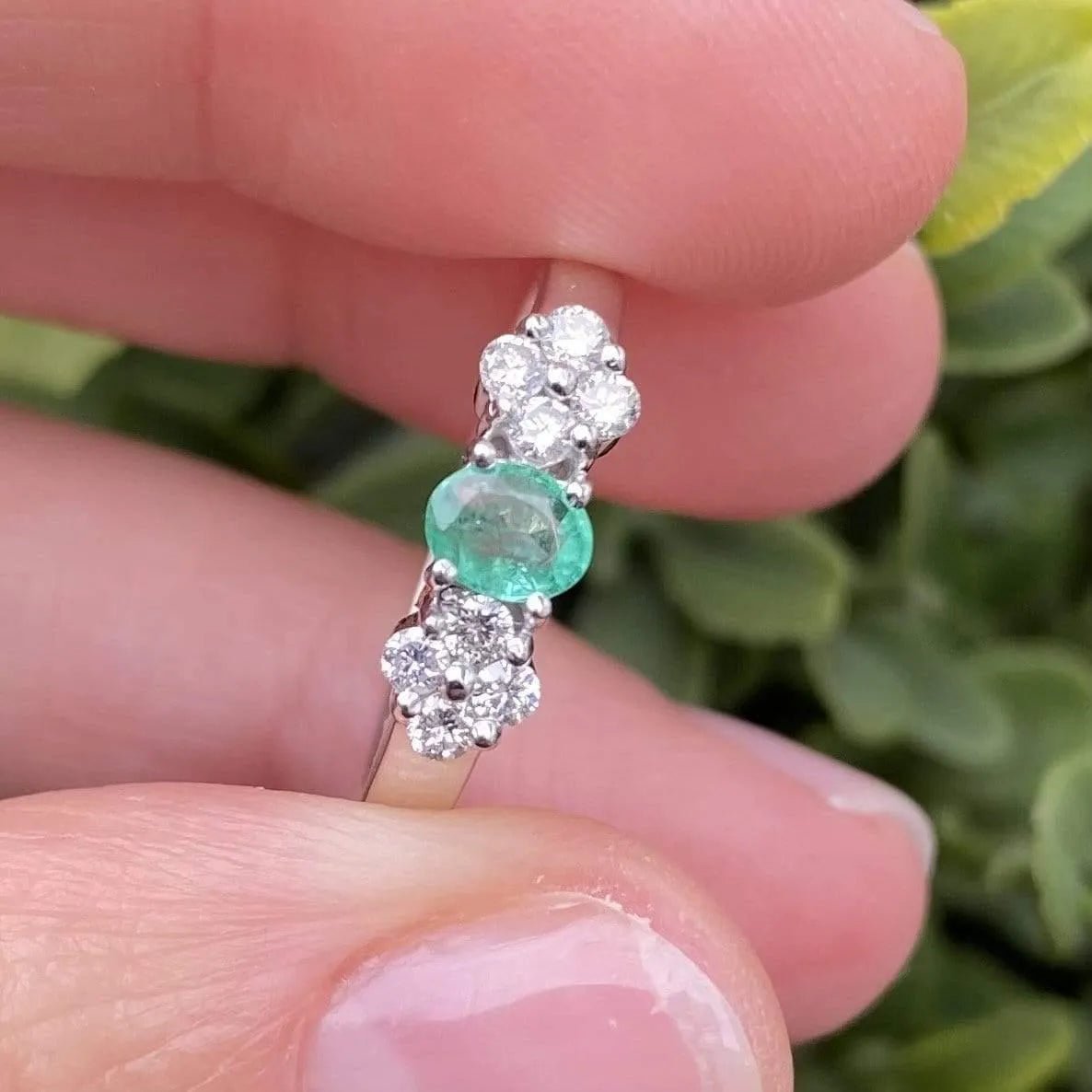Emerald and Diamond 18K White Gold Vintage Ring, view 6