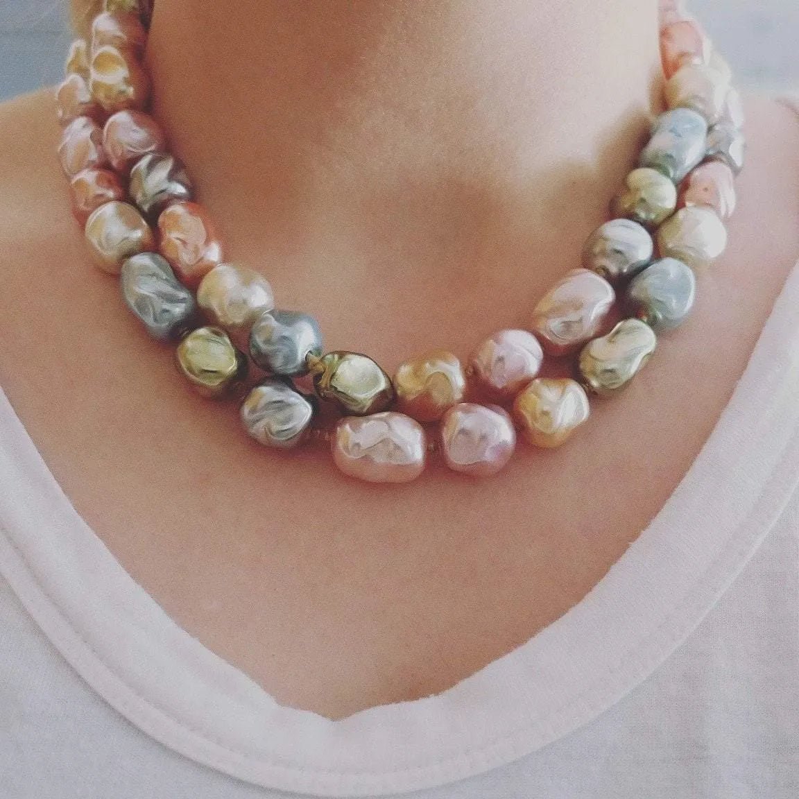 Vintage Faux Pearl Pastel Necklace, view 4