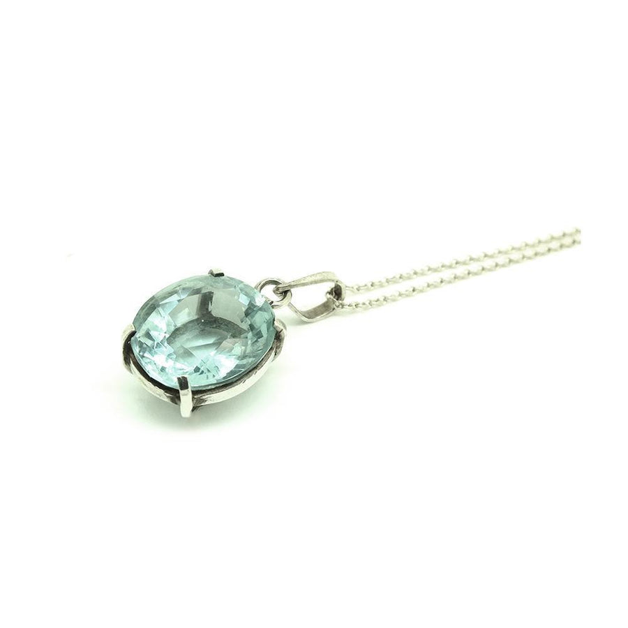 Reserved - Vintage Blue Topaz Oval Silver Necklace