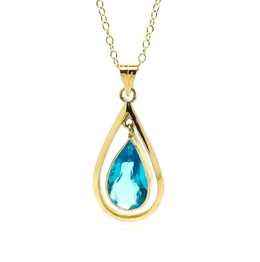 VINTAGE Necklace Vintage 14ct Blue Glass Pear Shaped Necklace