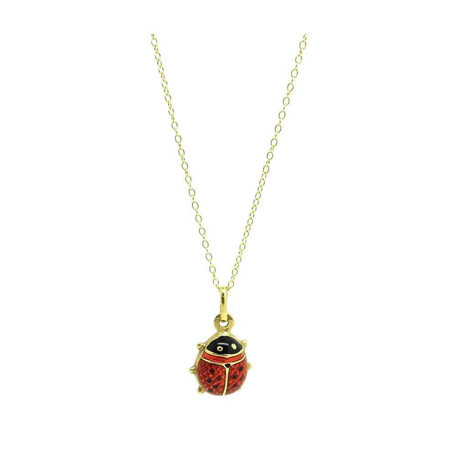 Vintage Ladybird Enamel 9ct Gold Charm Necklace