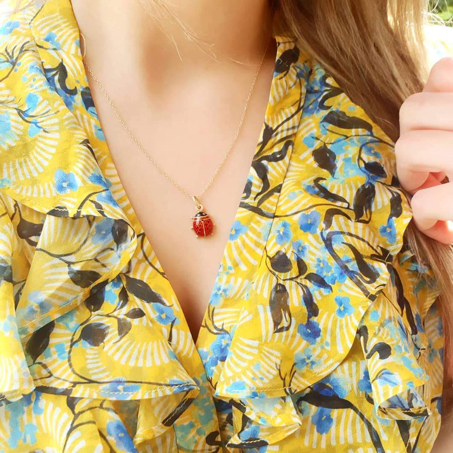 VINTAGE Necklace Vintage Ladybird Enamel 9ct Gold Charm Necklace