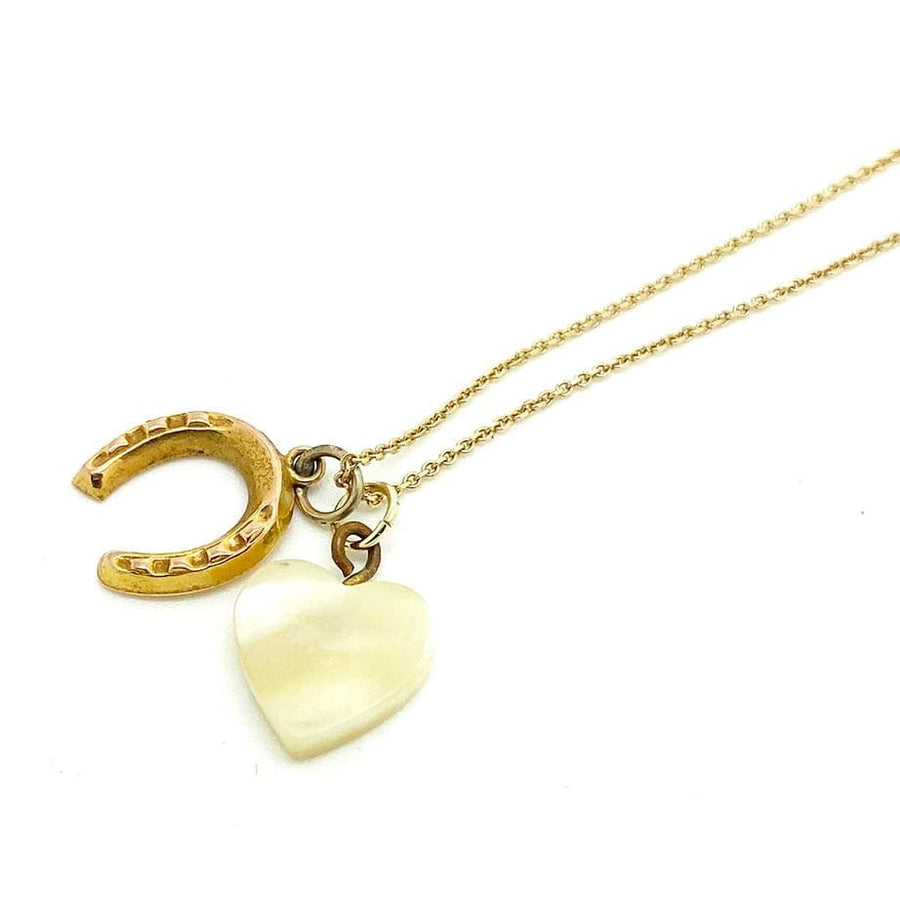 VINTAGE Necklace Vintage Love and Luck Charm 9ct Gold Necklace
