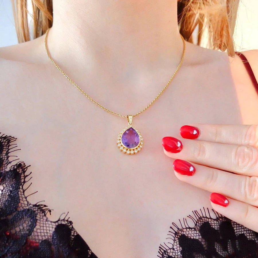 Vintage Pear Cut Ametrine 0.63ct Diamond 18ct Gold Necklace