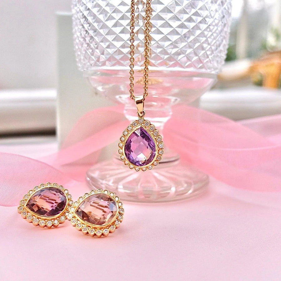 Vintage Pear Cut Ametrine 1.26ct Diamond 18ct Gold Earrings