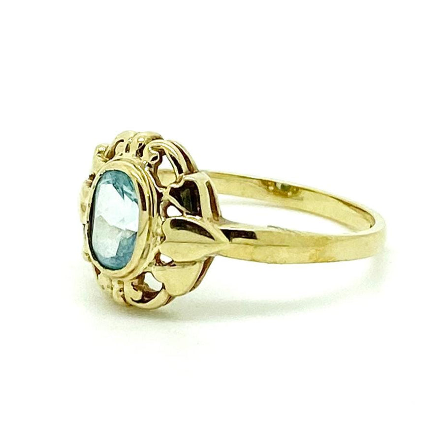 VINTAGE Ring Vintage Blue Topaz 9ct Gold Heart Ring