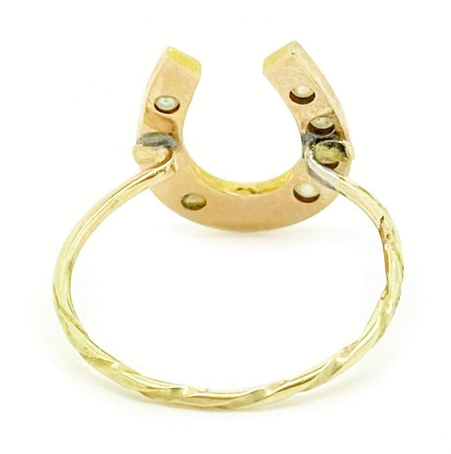 VINTAGE Ring Vintage Horseshoe 9ct Gold Pearl Ring