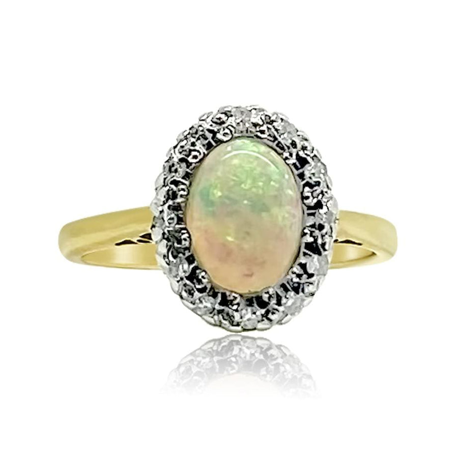VINTAGE Ring Vintage Opal Diamond 18ct Gold Cluster Ring