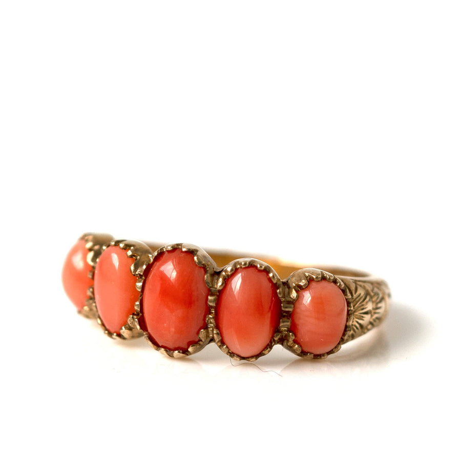 VINTAGE Rings Vintage 1990s Five Stone Coral 9ct Gold Ring Mayveda Jewellery