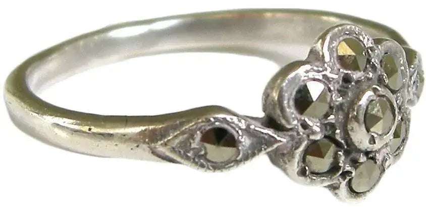 Vintage Silver Marcasite Flower Ring, view 2
