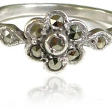 Vintage Silver Marcasite Flower Ring
