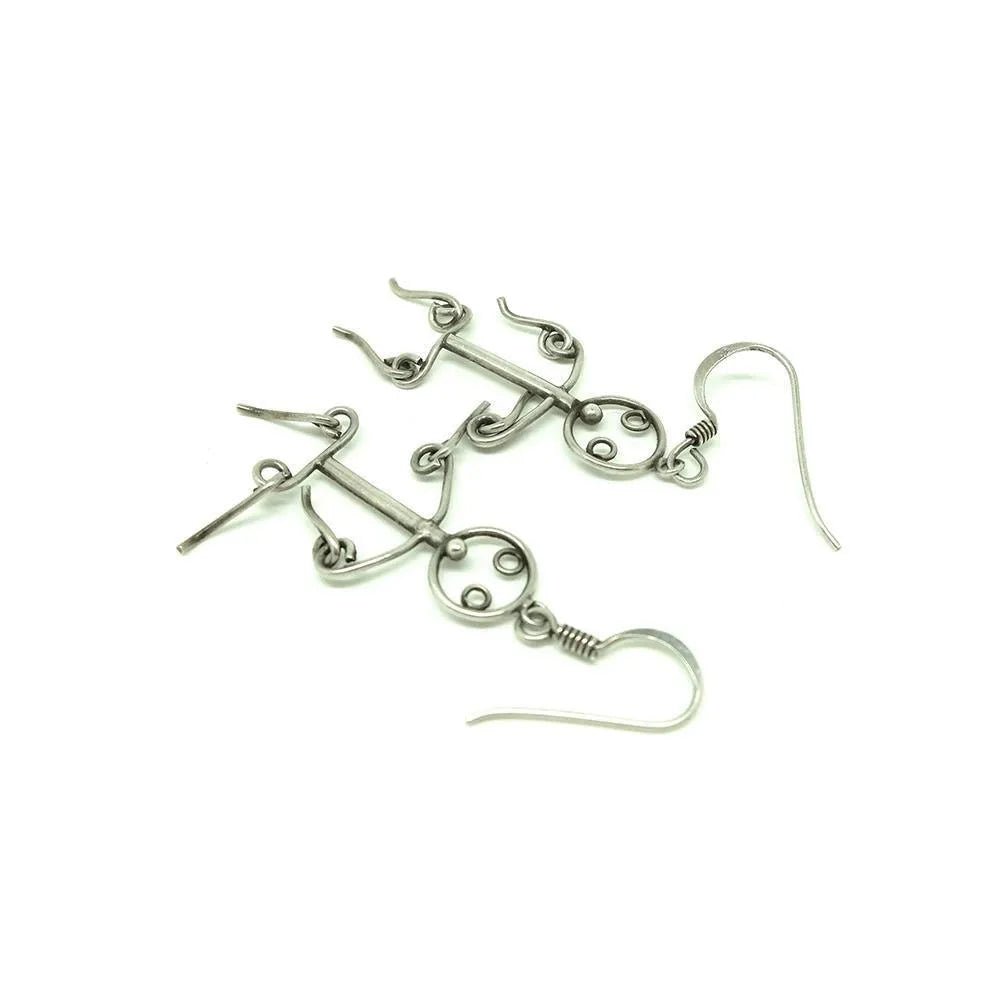 Vintage Stick Men Silver Drop Earrings, view 3