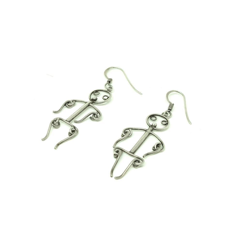 Vintage Stick Men Silver Drop Earrings, view 2